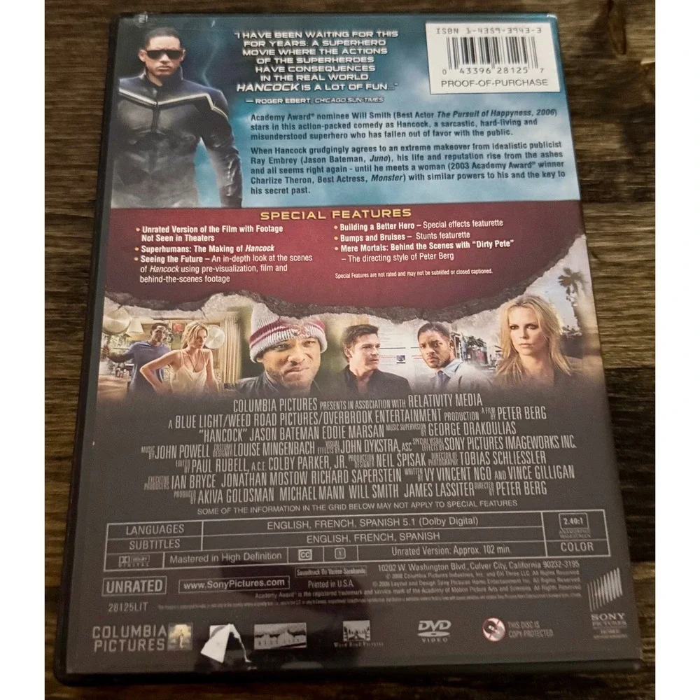 Sony Hancock DVD Unrated Edition Excellent Will Smith Action Comedy Movie